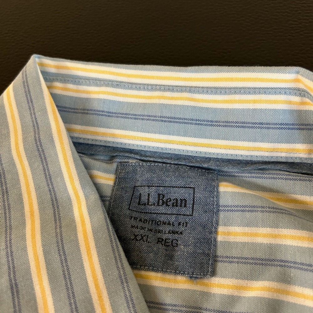 LL Bean Striped Button Down Shirt Traditional Fit Blue Yellow Mens XXL 2XL